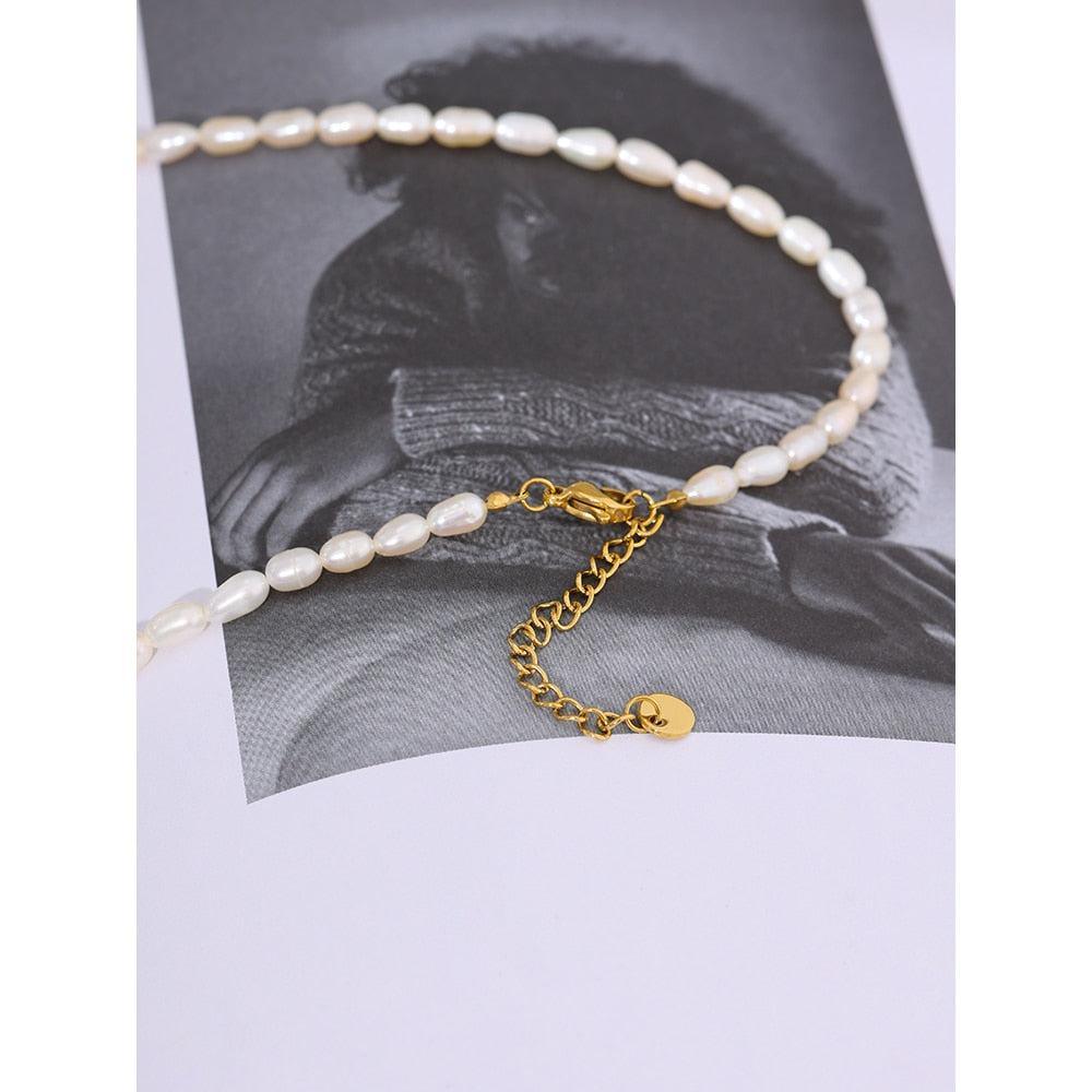 Luxurious Gold Crescent Moon Choker Necklace with Freshwater Pearls - Lucid Fantasy 