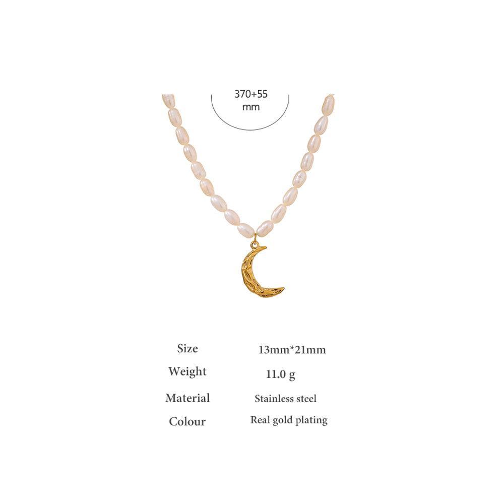 Luxurious Gold Crescent Moon Choker Necklace with Freshwater Pearls - Lucid Fantasy 