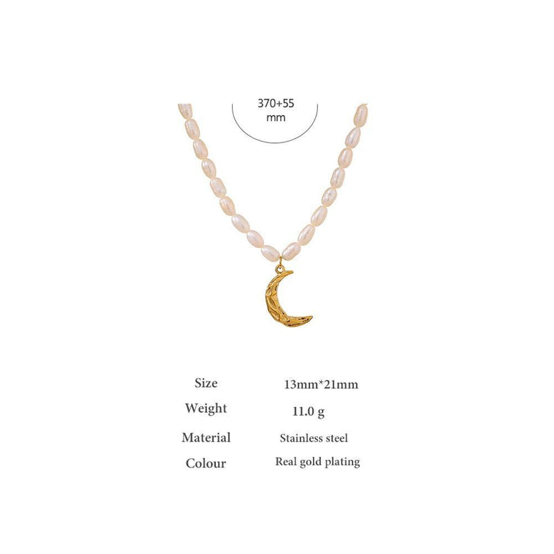 Luxurious Gold Crescent Moon Choker Necklace with Freshwater Pearls - Lucid Fantasy 