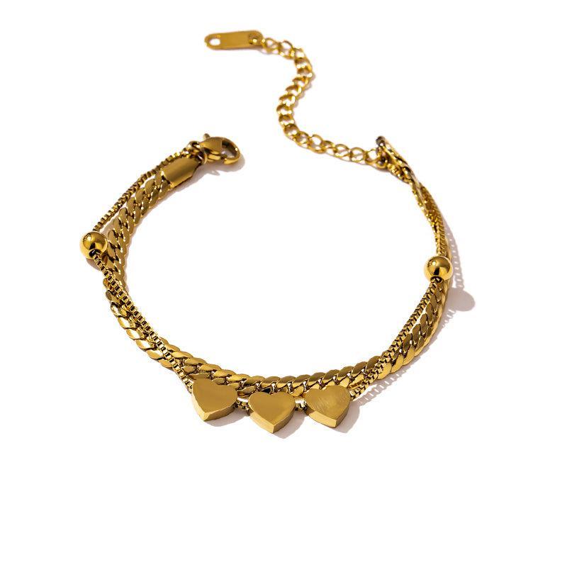 Luxurious Gold Heart Charm Layered Chain Bracelet - Lucid Fantasy 