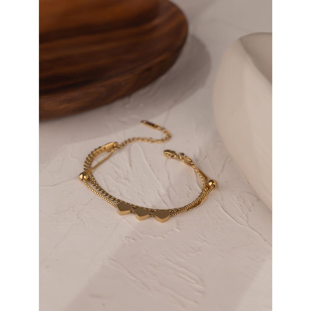 Luxurious Gold Heart Charm Layered Chain Bracelet - Lucid Fantasy 