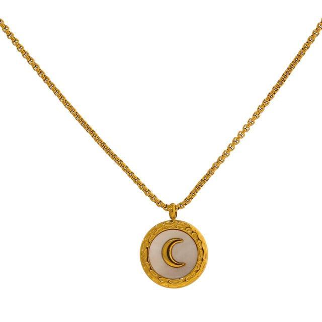 Luxurious Gold Plated Crescent Moon Necklace with Shell Accents - Lucid Fantasy 