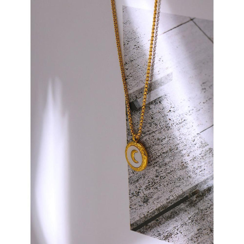 Luxurious Gold Plated Crescent Moon Necklace with Shell Accents - Lucid Fantasy 