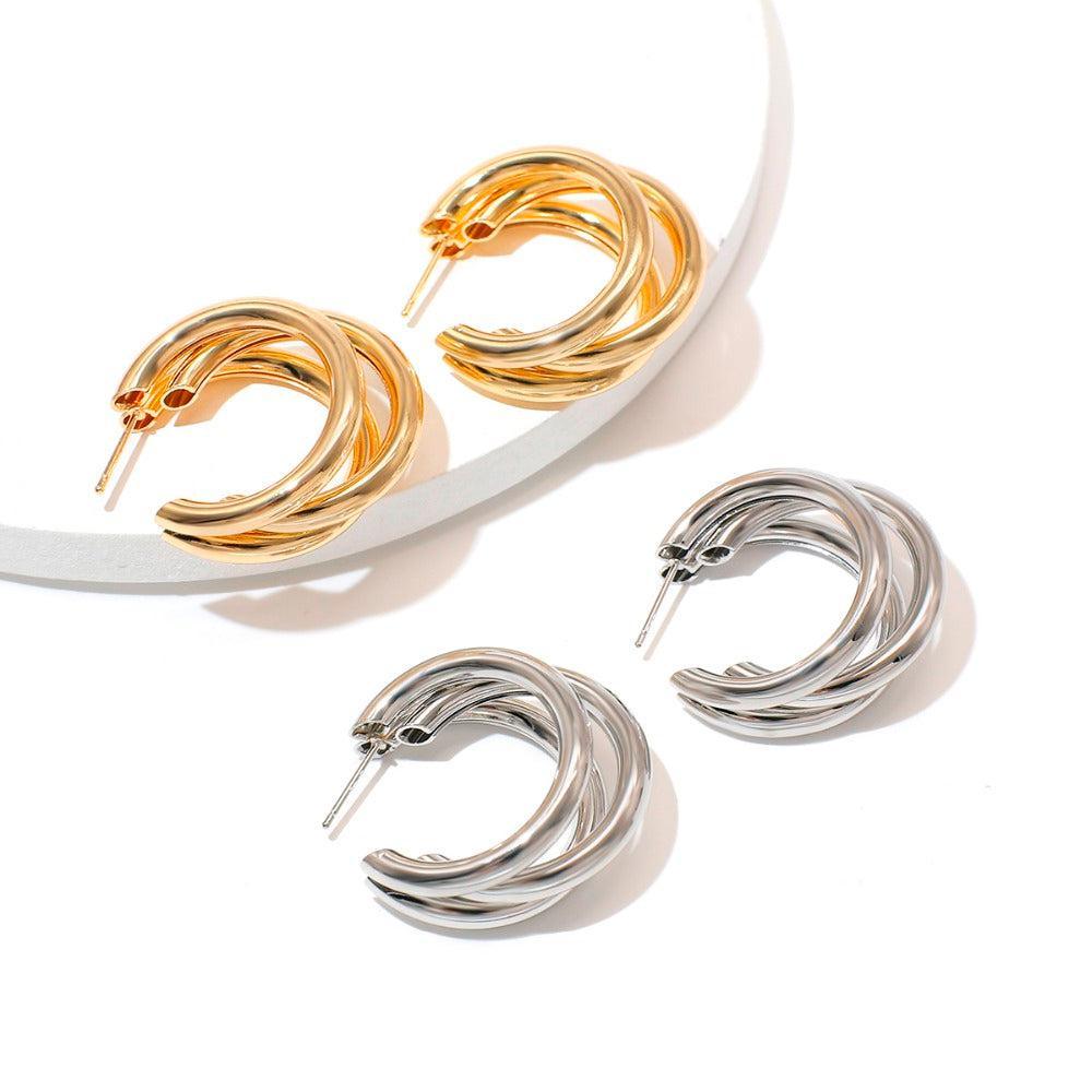 Luxurious Interlaced Triple Hoop Earrings - Lucid Fantasy 