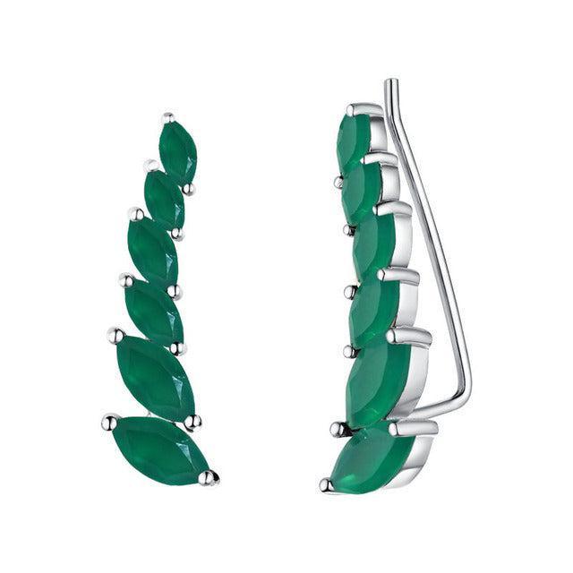 Luxurious Marquise Green Agate Sterling Silver Ear Crawler Earrings - Lucid Fantasy 