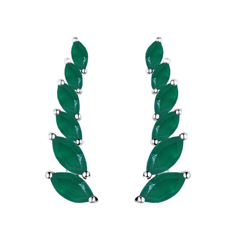 Luxurious Marquise Green Agate Sterling Silver Ear Crawler Earrings - Lucid Fantasy 