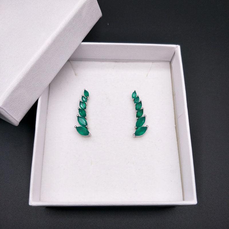 Luxurious Marquise Green Agate Sterling Silver Ear Crawler Earrings - Lucid Fantasy 