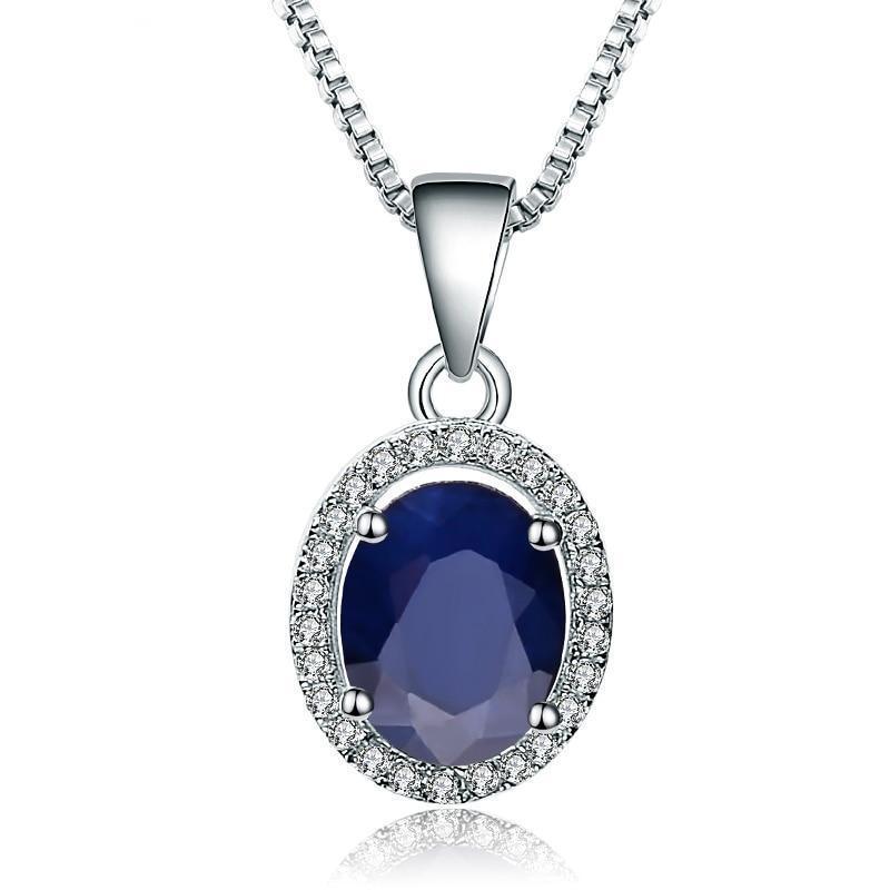 Luxurious Oval Blue Sapphire and Cubic Zirconia Pendant Necklace in Sterling Silver - Lucid Fantasy 