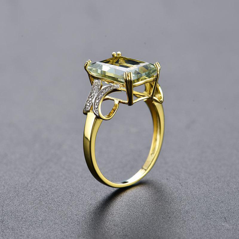 Luxurious Sterling Silver and Gold Emerald Cut Green Amethyst Ring - Lucid Fantasy 