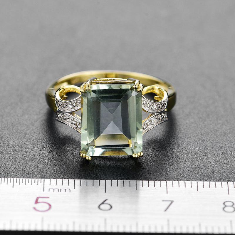 Luxurious Sterling Silver and Gold Emerald Cut Green Amethyst Ring - Lucid Fantasy 