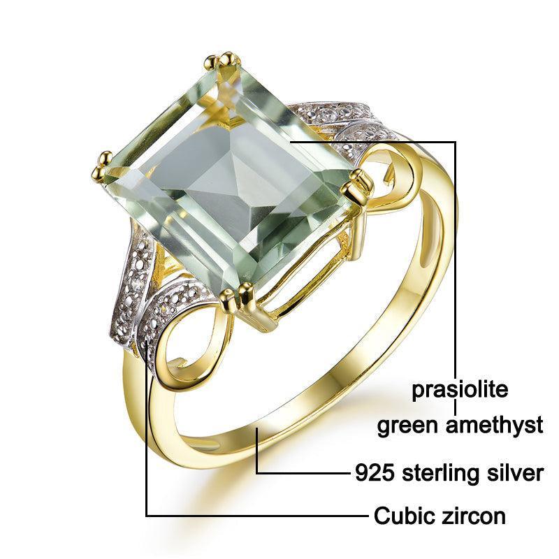 Luxurious Sterling Silver and Gold Emerald Cut Green Amethyst Ring - Lucid Fantasy 