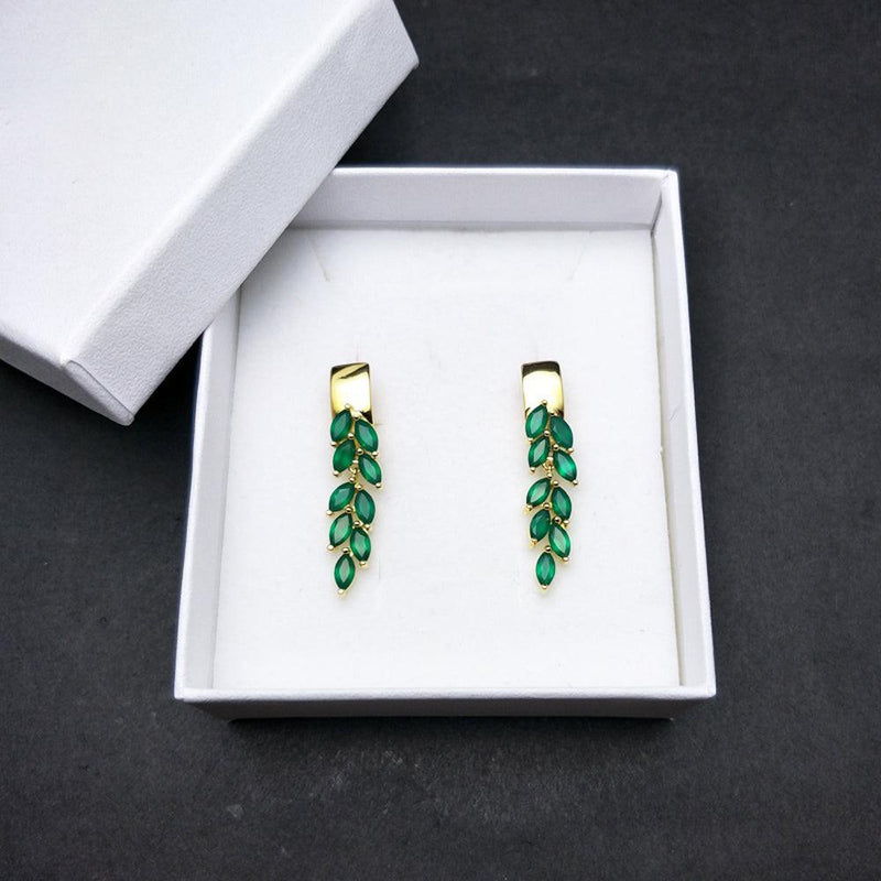 Luxurious Sterling Silver and Gold Green Agate Leaf Jewelry Set - Lucid Fantasy 