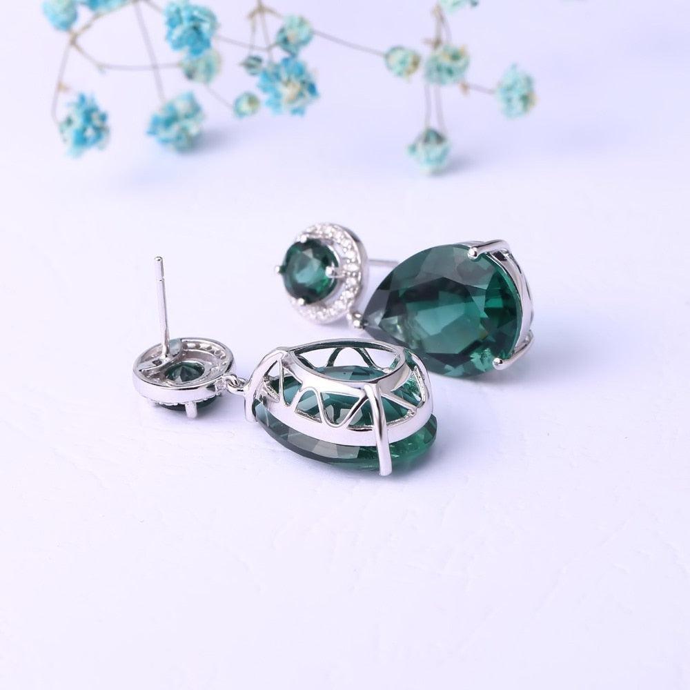 Luxurious Sterling Silver Emerald Drop Earrings - Lucid Fantasy 