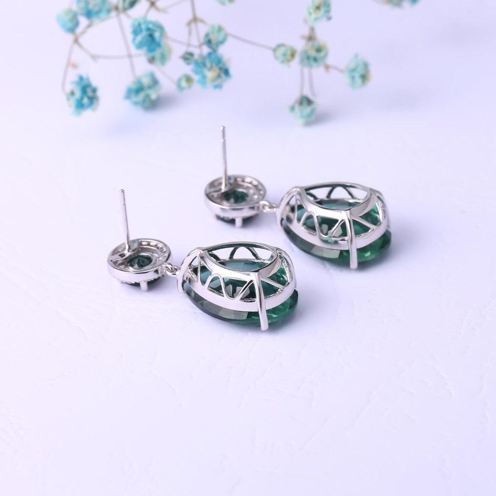 Luxurious Sterling Silver Emerald Drop Earrings - Lucid Fantasy 