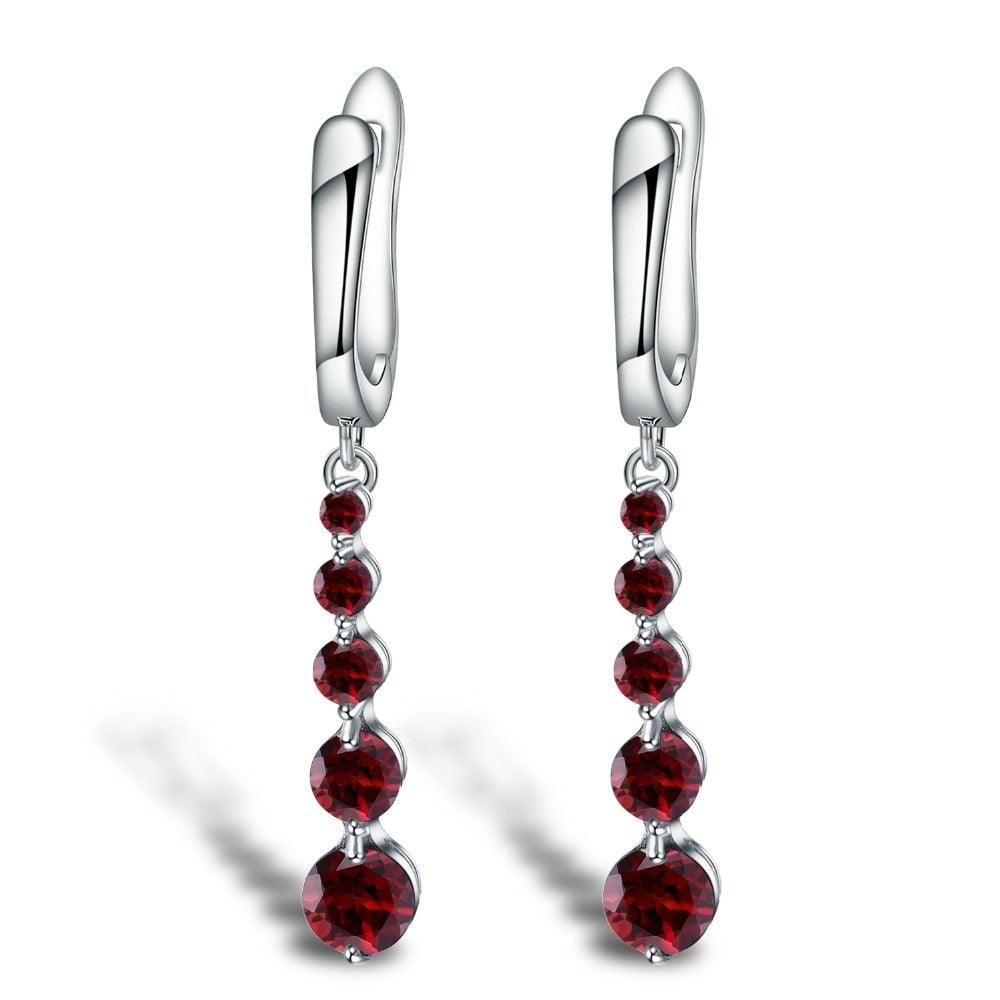 Luxurious Sterling Silver Red Garnet Multi-Stone Drop Earrings - Lucid Fantasy 