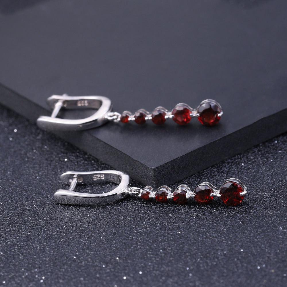 Luxurious Sterling Silver Red Garnet Multi-Stone Drop Earrings - Lucid Fantasy 