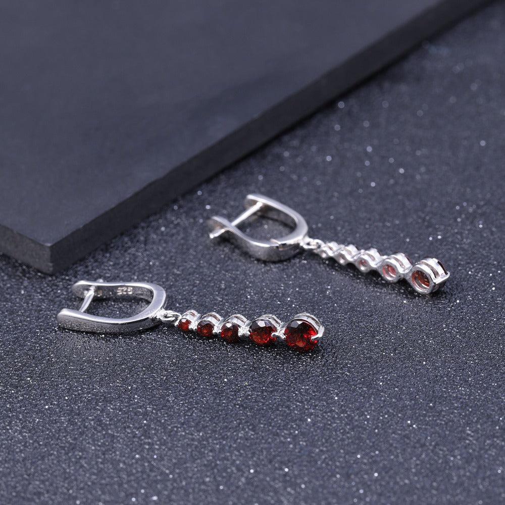 Luxurious Sterling Silver Red Garnet Multi-Stone Drop Earrings - Lucid Fantasy 