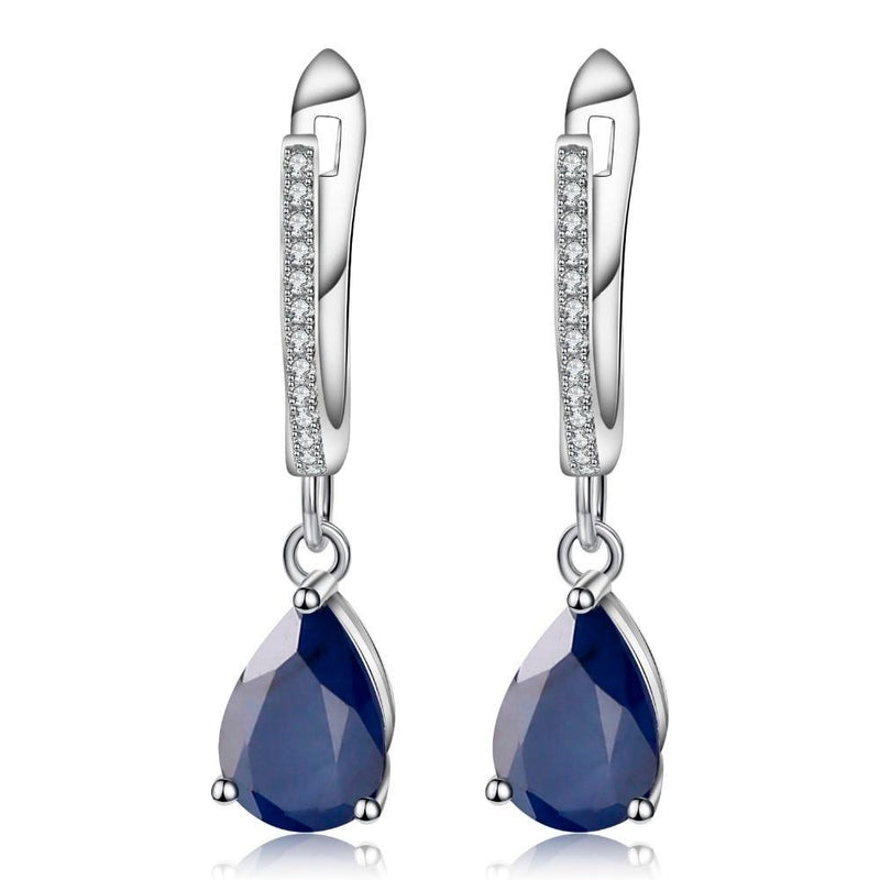 Luxurious Teardrop Earrings with Blue Sapphire and Cubic Zirconia in Sterling Silver - Lucid Fantasy 