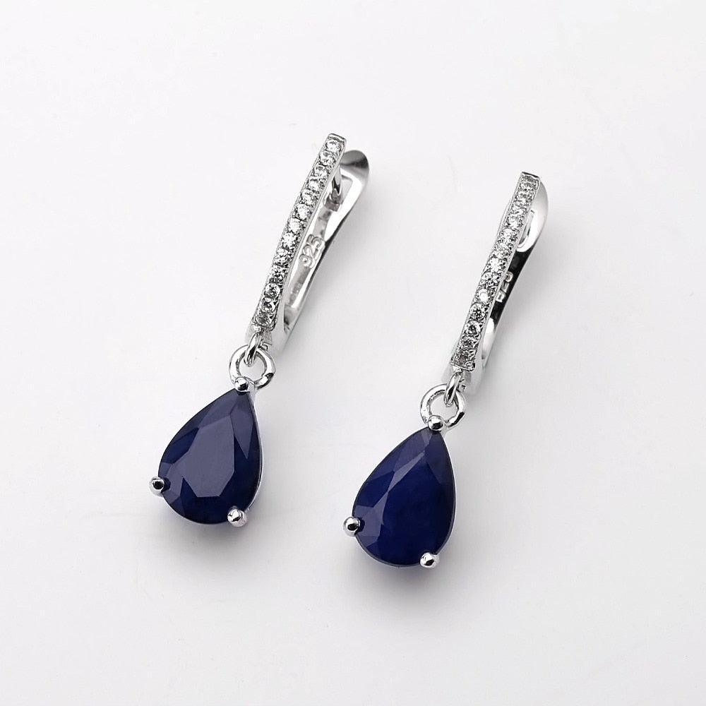 Luxurious Teardrop Earrings with Blue Sapphire and Cubic Zirconia in Sterling Silver - Lucid Fantasy 