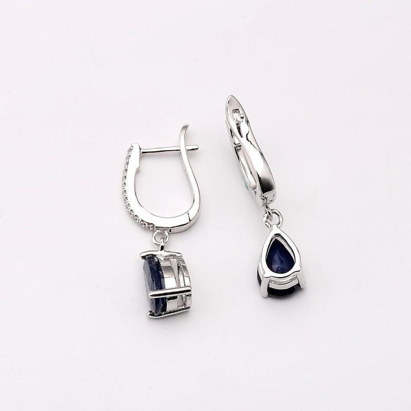 Luxurious Teardrop Earrings with Blue Sapphire and Cubic Zirconia in Sterling Silver - Lucid Fantasy 