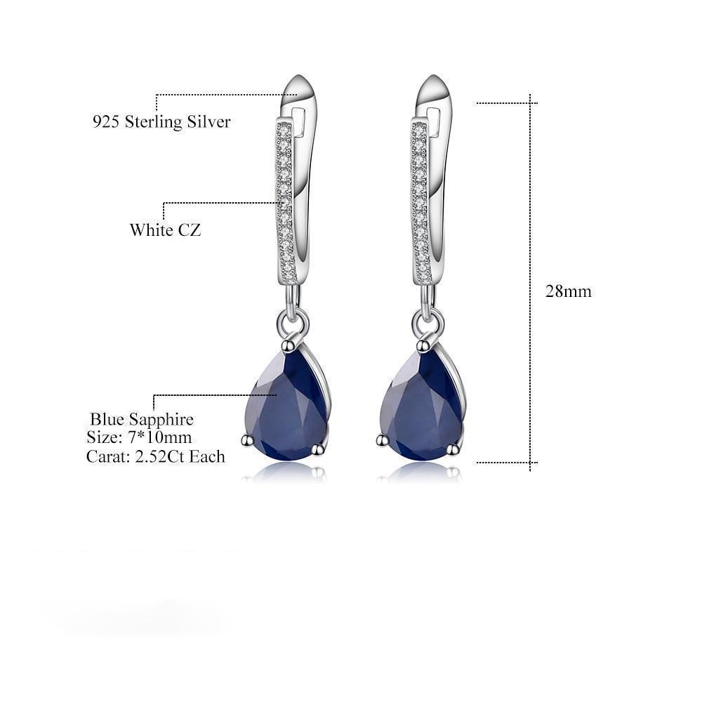 Luxurious Teardrop Earrings with Blue Sapphire and Cubic Zirconia in Sterling Silver - Lucid Fantasy 