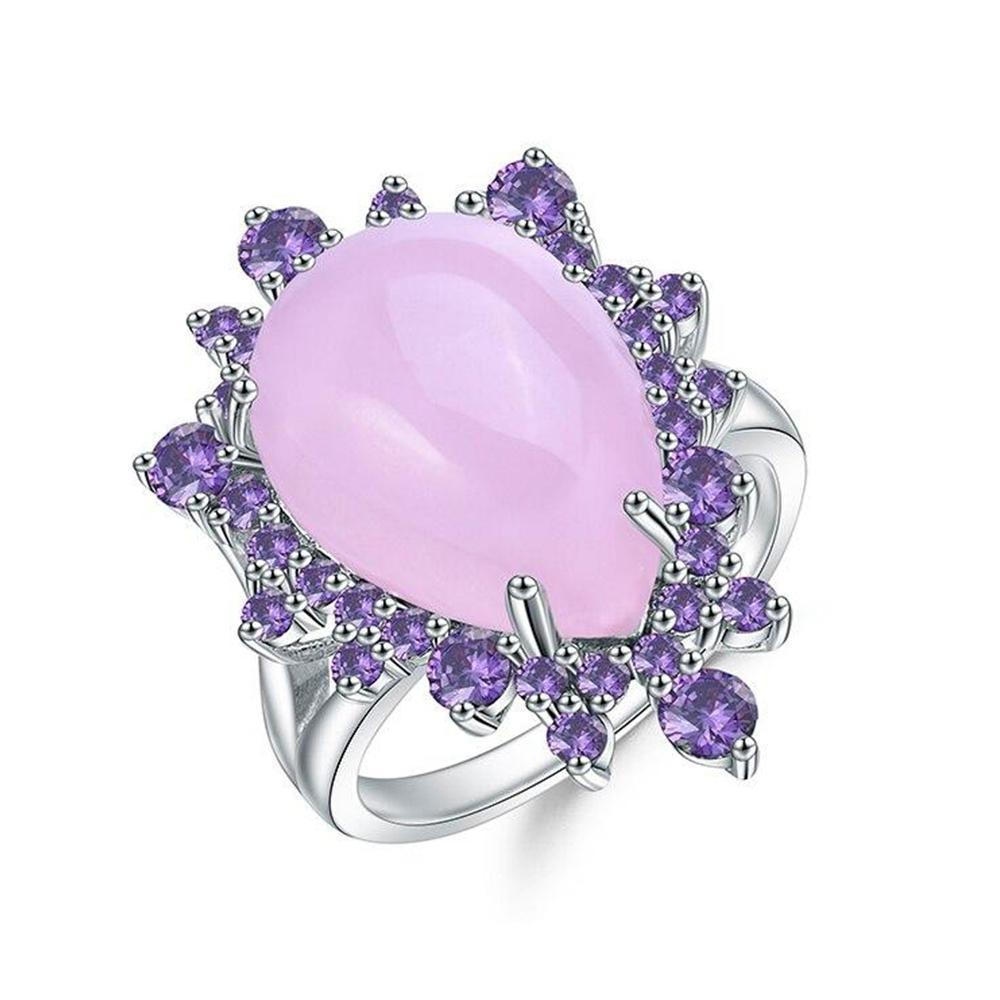 Luxury Sterling Silver Ring with Pink Calcedony and Amethyst Halo - Lucid Fantasy 