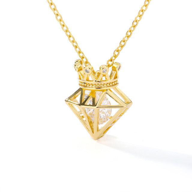 Majestic Floating Zircon Crown Pendant Necklace - 45cm Chain Length - Lucid Fantasy 