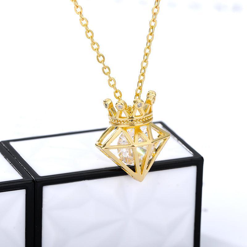 Majestic Floating Zircon Crown Pendant Necklace - 45cm Chain Length - Lucid Fantasy 