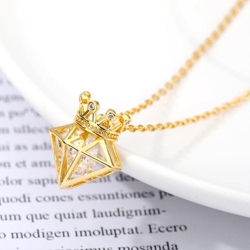 Majestic Floating Zircon Crown Pendant Necklace - 45cm Chain Length - Lucid Fantasy 