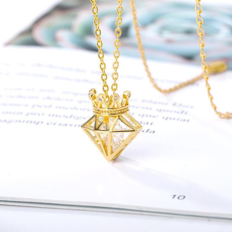 Majestic Floating Zircon Crown Pendant Necklace - 45cm Chain Length - Lucid Fantasy 