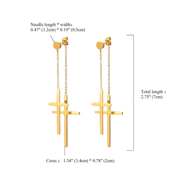 Metallic Double Cross Stud Dangle Earrings