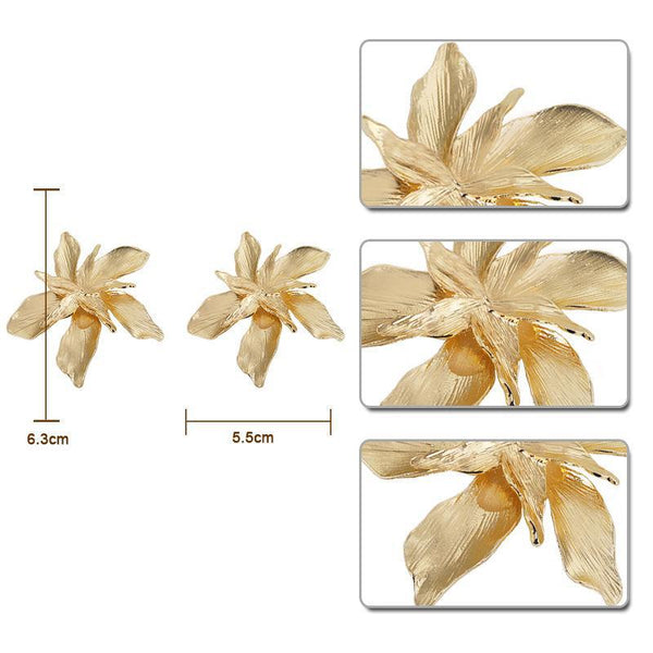Metallic Golden Floral Statement Earrings
