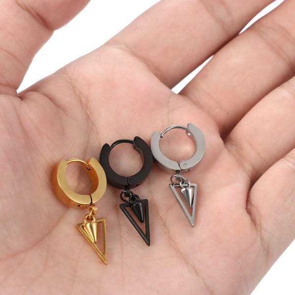 Metallic Wide Gauge Triangle Tassel Dangle Earrings