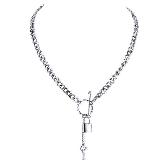 Minimalist Stainless Steel Lock Charm Necklace - Lucid Fantasy 