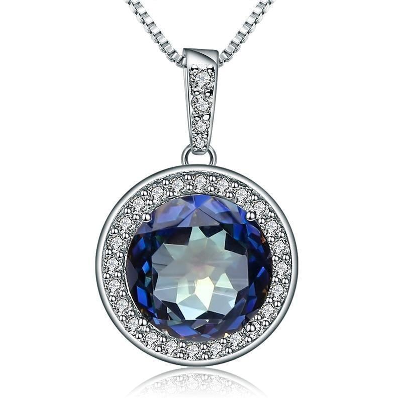 Mystic Quartz Elegance: Sterling Silver Pendant Necklace with Cubic Zirconia Halo - Lucid Fantasy 