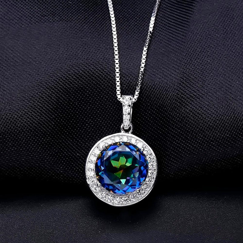 Mystic Quartz Elegance: Sterling Silver Pendant Necklace with Cubic Zirconia Halo - Lucid Fantasy 