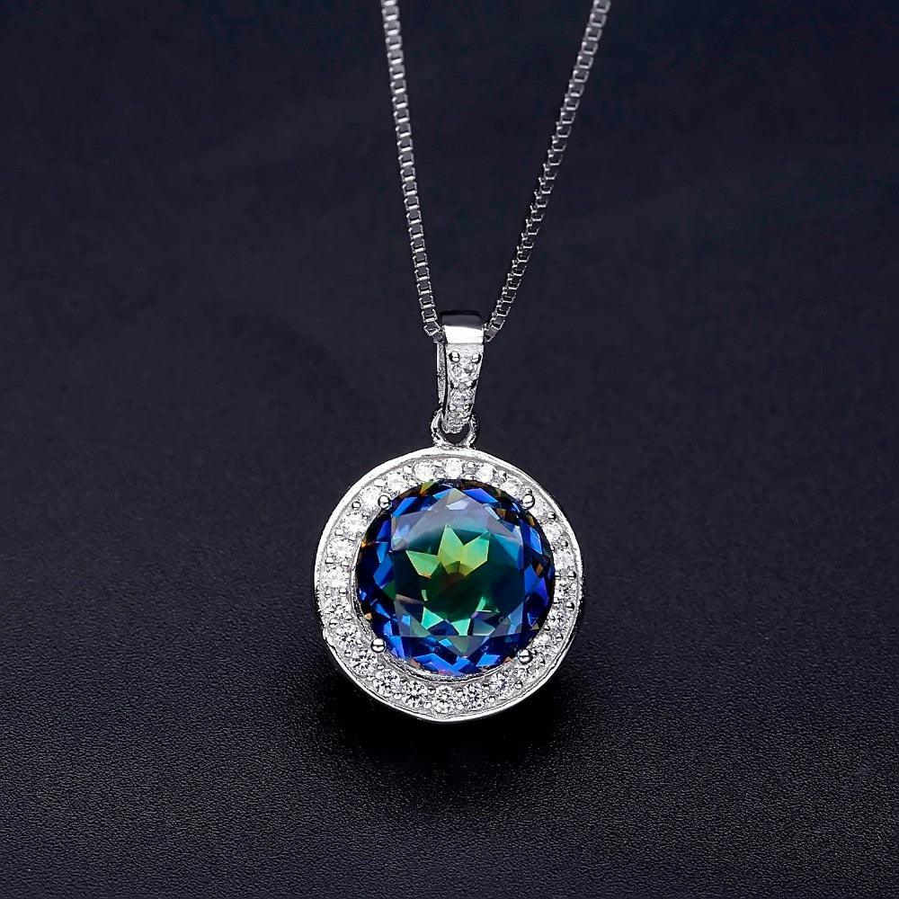 Mystic Quartz Elegance: Sterling Silver Pendant Necklace with Cubic Zirconia Halo - Lucid Fantasy 