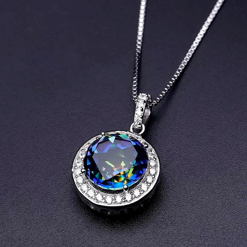 Mystic Quartz Elegance: Sterling Silver Pendant Necklace with Cubic Zirconia Halo - Lucid Fantasy 