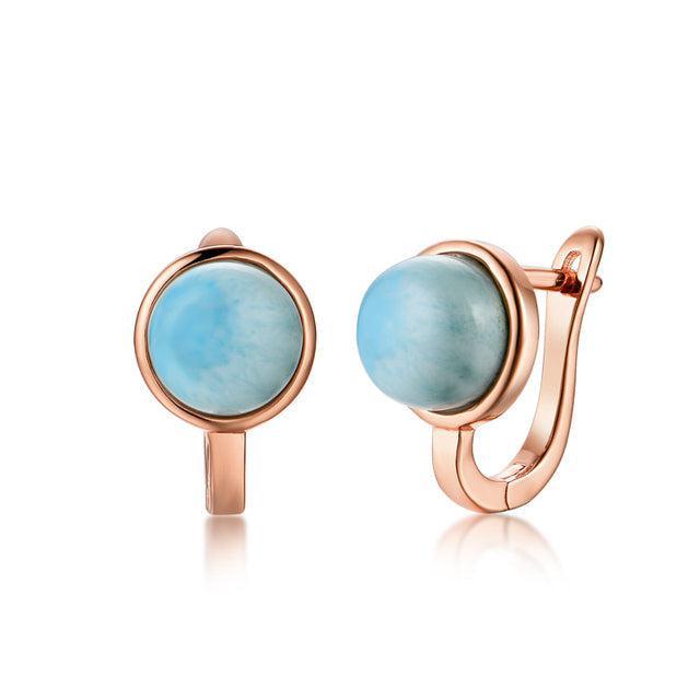 Natural Larimar Huggie Earrings in Sterling Silver and Rose Gold - Lucid Fantasy 