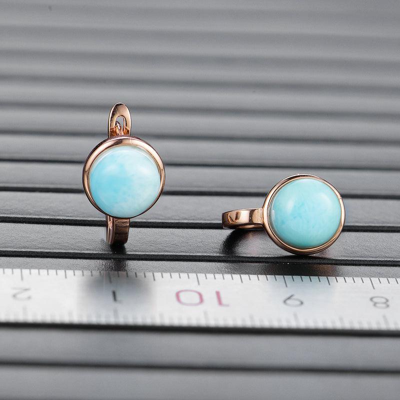 Natural Larimar Huggie Earrings in Sterling Silver and Rose Gold - Lucid Fantasy 