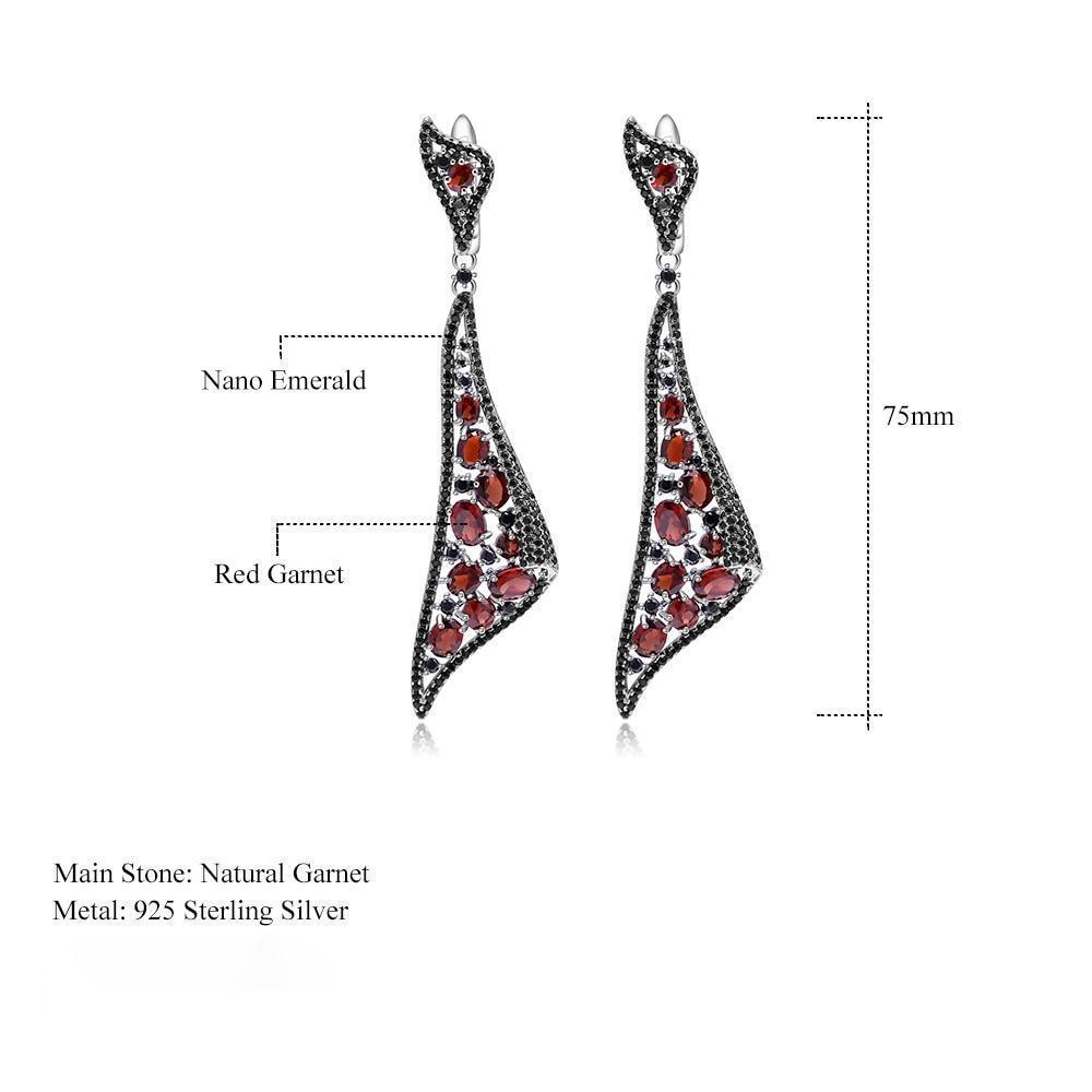 Neo Gothic Sterling Silver Earrings with Red Garnet and Black Nano Crystal - Lucid Fantasy 