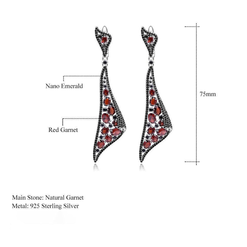 Neo Gothic Sterling Silver Earrings with Red Garnet and Black Nano Crystal - Lucid Fantasy 