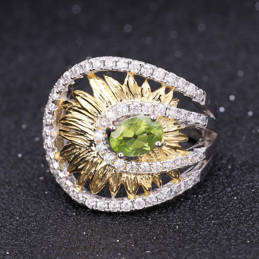 Peridot Sunflower Jewelry Set in Sterling Silver and Gold Plating - Lucid Fantasy 