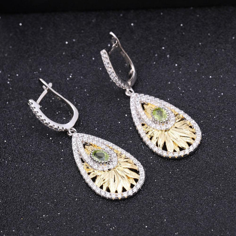 Peridot Sunflower Jewelry Set in Sterling Silver and Gold Plating - Lucid Fantasy 