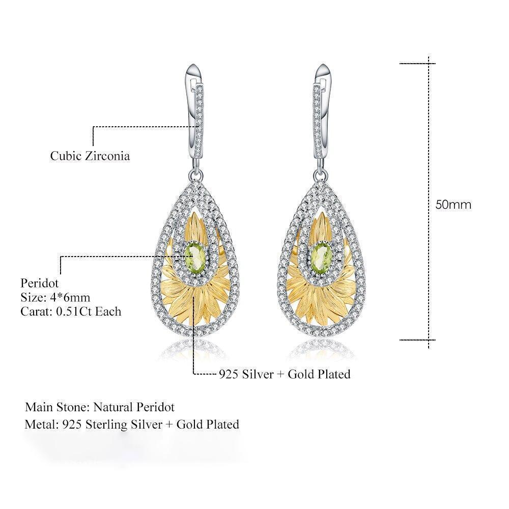 Peridot Sunflower Jewelry Set in Sterling Silver and Gold Plating - Lucid Fantasy 