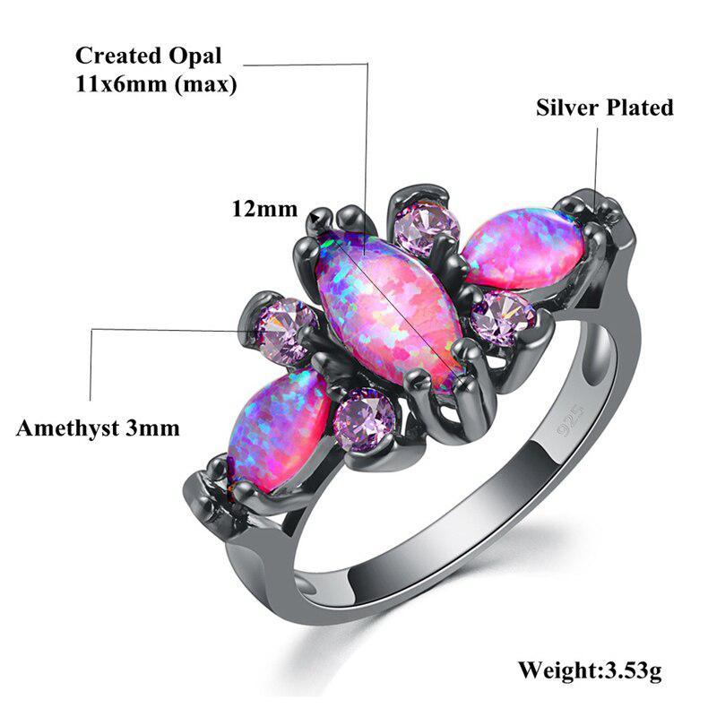 Radiant Black Gold Triple-Pink Fire Opal Statement Ring - Lucid Fantasy 