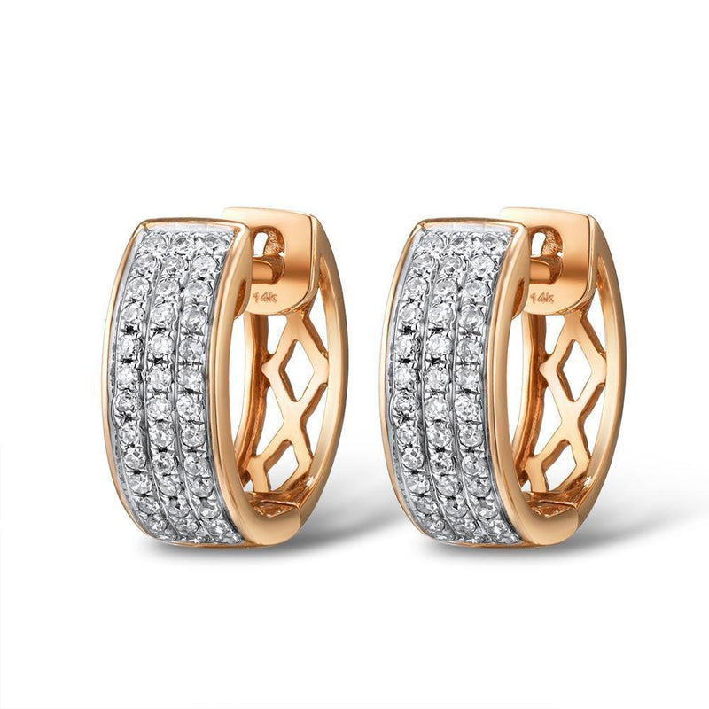 Radiant Rose Gold 14k Pave Cutout Hoop Dangle Earrings with 0.23ct Round Diamonds - Lucid Fantasy 