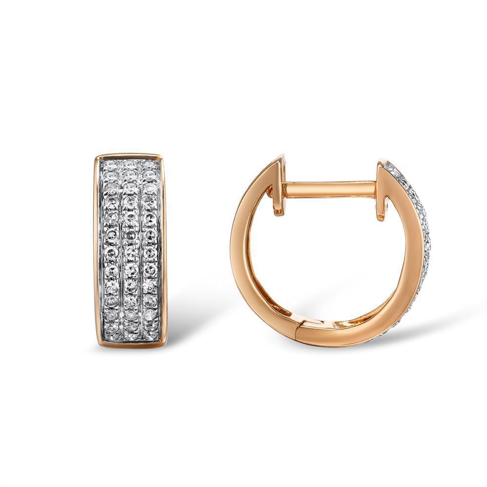 Radiant Rose Gold 14k Pave Cutout Hoop Dangle Earrings with 0.23ct Round Diamonds - Lucid Fantasy 