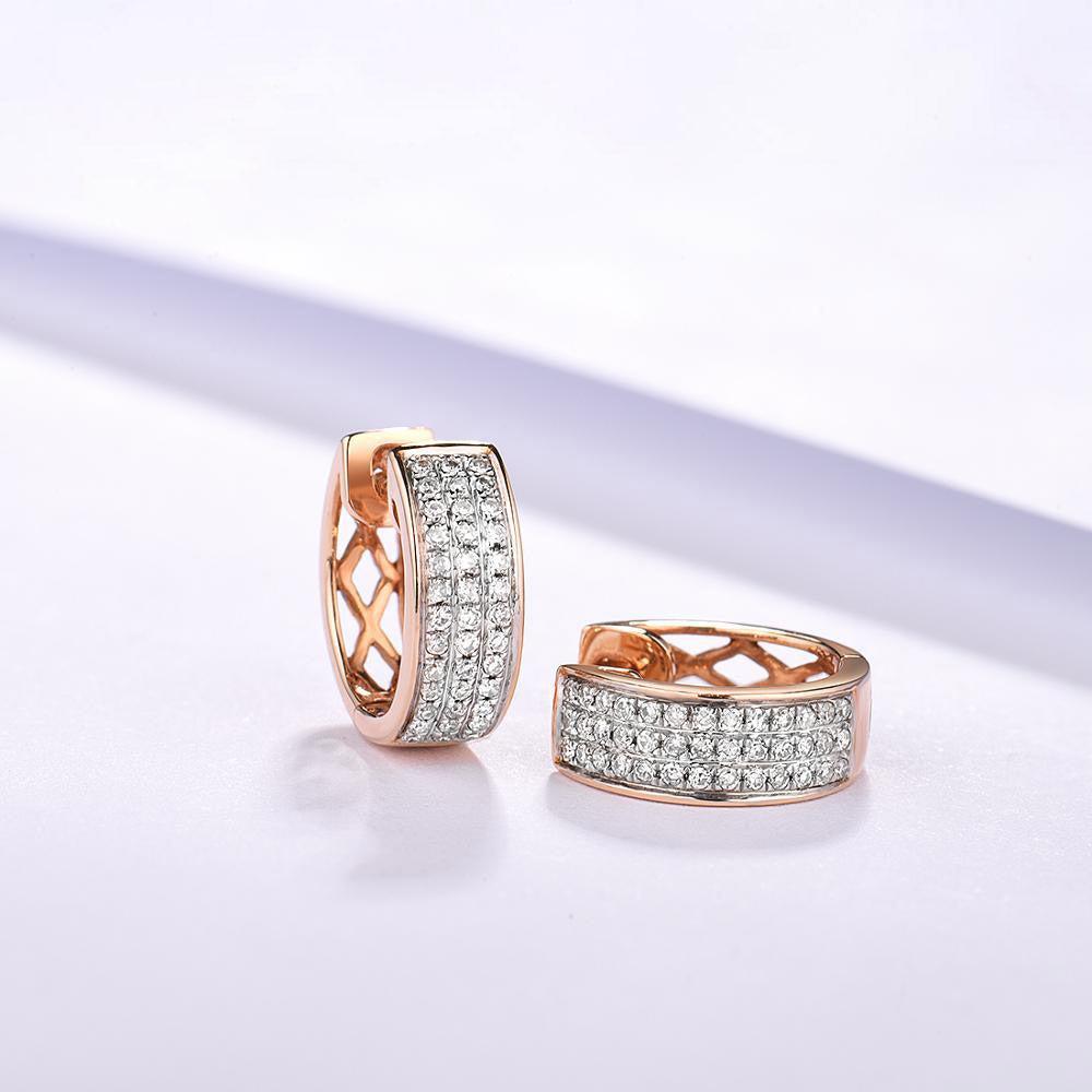 Radiant Rose Gold 14k Pave Cutout Hoop Dangle Earrings with 0.23ct Round Diamonds - Lucid Fantasy 