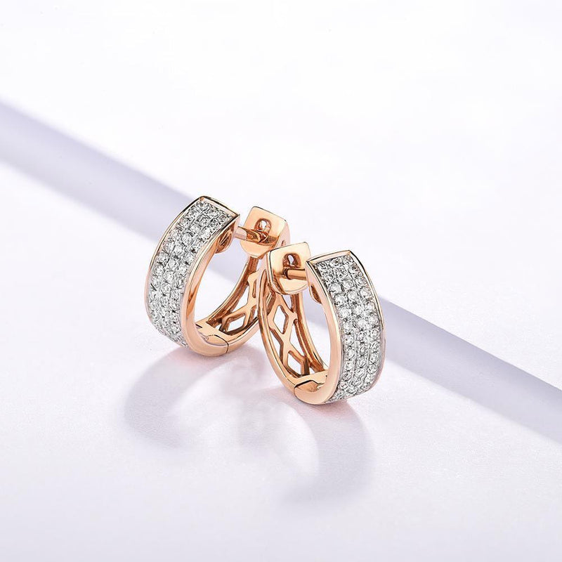 Radiant Rose Gold 14k Pave Cutout Hoop Dangle Earrings with 0.23ct Round Diamonds - Lucid Fantasy 